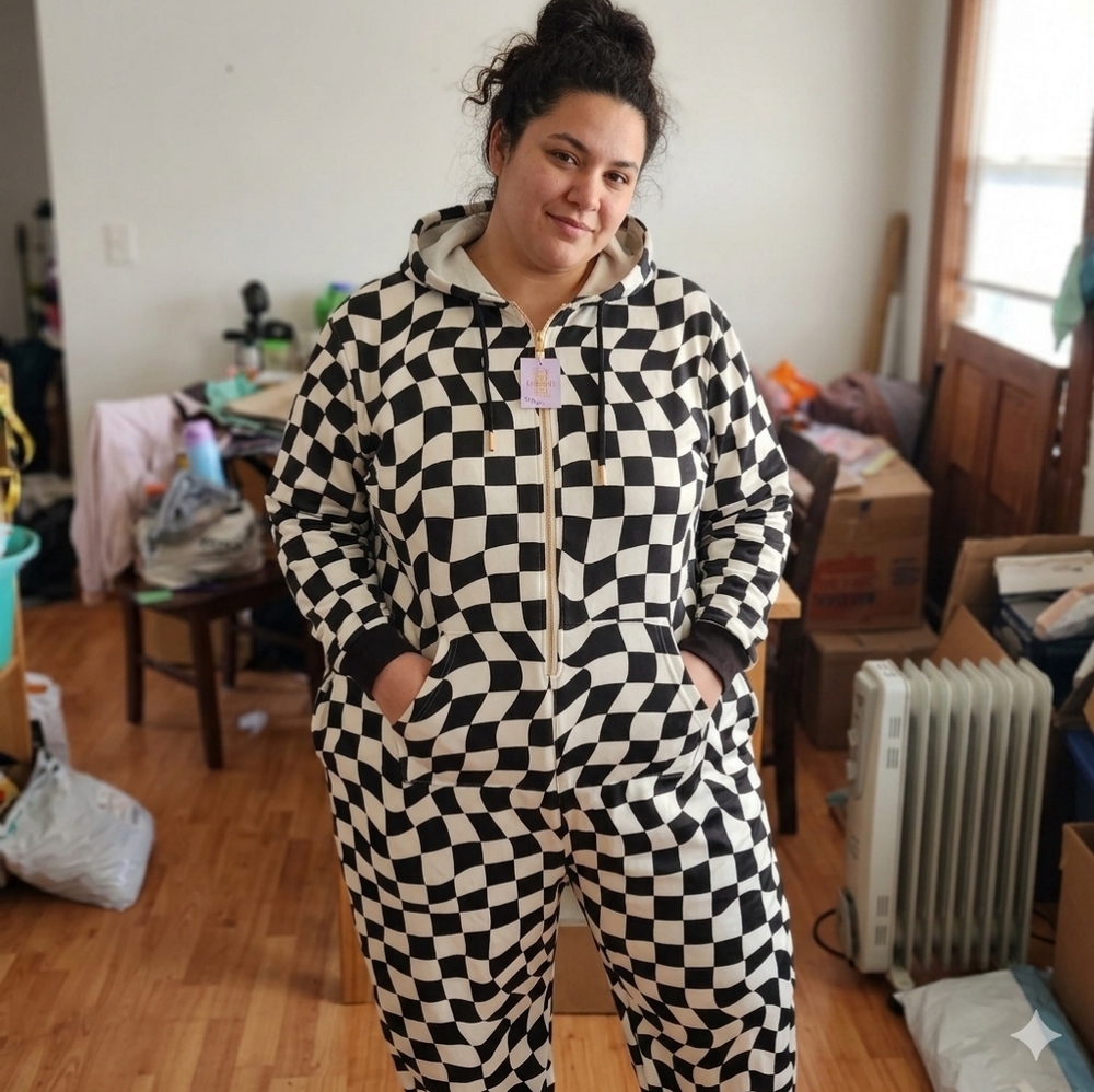 Savage X Fenty Fast Lane Checkerboard Zip Onesie/Romper/Jumpsuit - 2X NWT